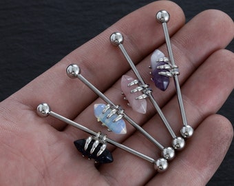14G 316L Surgical Steel Industrial Barbell with Stone,ear piercing,cartilage earrings,Industrial Barbell,barbells,earrings,ear jewelry,