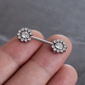 2Pcs 14G Nipple Barbell,316L Stainless Steel,CZ Flower Nipple Ring,Nipple Barbell,Nipple Piercing,Nipple Jewelry,nipple Shield,Gift