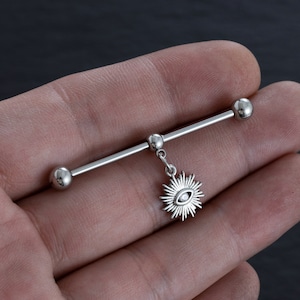 14G 316L Chirurgenstahl Sun Industrial Barbell,Ohrstecker,Knorpel Ohrringe,Industrial Barbell,Barbells,Ohrringe,Ohrschmuck