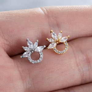 20G Zircon Stud Earrings, Ear, Cartilage, Helix Earring, Tragus ,Stud Earrings,Flower earring
