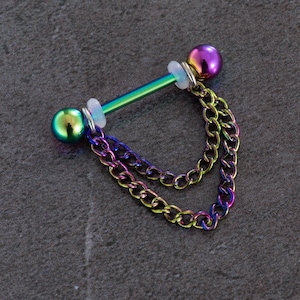 14G Nipple Barbell,316L Stainless Steel, Colorful Chain Nipple Ring,Nipple Barbell,Nipple Piercing,Nipple Jewelry,nipple Shield,Gift