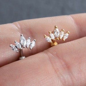 16g CZ Zircon flower eyebrow, Eyebrow ring,rook barbell,rook earrings, Eyebrow, Curved Barbell Jewelry, cartilage earring,gift