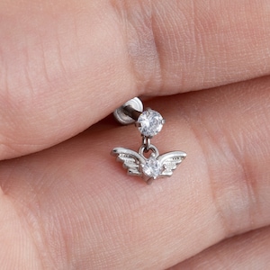 16G Zircon Wing Labret Piercing,Cartilage earring,Tragus,Helix Earring,Conch piercing,Cartilage piercing,Labret,CZ Labet,Flower Earring