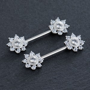 2Pcs 14G Nipple Barbell,316L Stainless Steel,CZ Flower Nipple Ring,Nipple Barbell,Nipple Piercing,Nipple Jewelry,nipple Shield,Gift