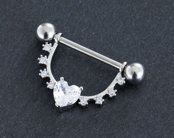 2Pcs 14G Nipple Barbell,316L Stainless Steel, CZ Heart style Nipple Ring, Nipple Barbell, Nipple Piercing,Nipple Jewelry,nipple Shield,Gift