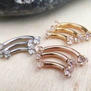 Sourcils en zircone 16G/14G CZ, anneau pour sourcils, barre d'haltères tour, bijoux de piercing, boucles d'oreilles tour, sourcils, barre incurvée, boucle d'oreille en cartilage