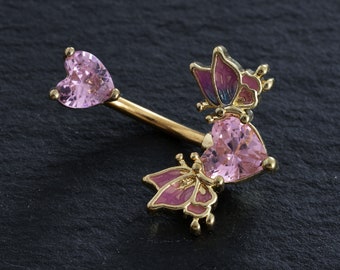 Butterfly Belly Ring, Belly bar,Navel Piercing Ring,Belly Button Ring, Body Jewelry, Heart Belly Ring, Best Gift,