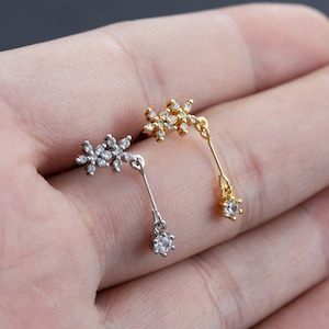 20G Flower earring, Stud Earrings, Moon earring, Cartilage, Helix Earring, Tragus ,Stud Earrings, Best gift