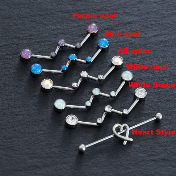 316L Surgical Steel Aqua Heart Crystal Helix Barbell 316L Surgical Steel Aqua Heart Crystal Helix Barbell
