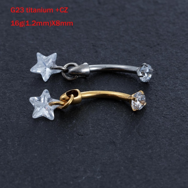Pendiente de ceja con estrella colgante de titanio G23 de 16 g, anillo de ceja, barra rook, pendientes rook, ceja, joyería de barra curva, pendiente de cartílago, regalo