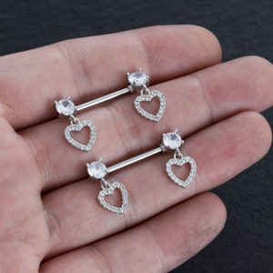 2Pcs 14G Heart Nipple Barbell,316L Stainless Steel,CZ Nipple Ring,Nipple Barbell,Nipple Piercing,Nipple Jewelry,nipple Shield, Best Gift