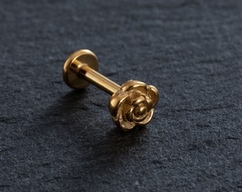 16G Rose Labret Piercing, boucle d’oreille cartilage, Tragus, boucle d’oreille Helix, perçage conque, perçage cartilage, Labret, CZ Labet, boucle d’oreille fleur