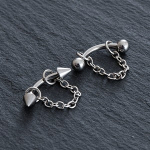 16g eyebrow with chain, Eyebrow ring, rook barbell, body piercing jewelry, rook earrings, Eyebrow, Curved Barbell Jewelry, cartilage earring