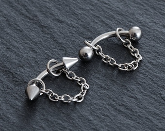 Pendiente de ceja de 16 g con cadena, aro para ceja, barra para rook, joyería para piercing corporal, pendientes para rook, ceja, joyería de barra curva, pendiente para cartílago