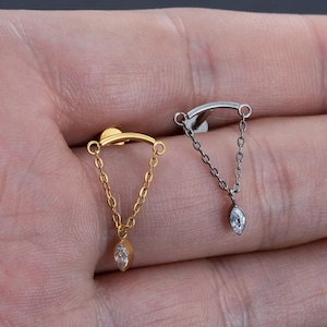 16g G23 Titanium CZ zircon Labret Piercing with chain,Cartilage earring,Tragus piercing,Conch piercing,Cartilage piercing,Labet, Best Gift