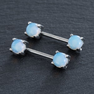 2Pcs 14G Nipple Barbell,316L Stainless Steel, Moon Stone Nipple Ring,Nipple Barbell,Nipple Piercing,Nipple Jewelry,nipple Shield,Gift