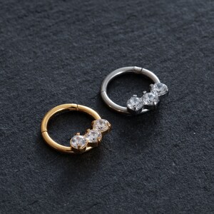Zircon Septum Ring,Nose Ring, Zircon Clicker, nose Septum Jewelry. Hipster Nose Piercing,Ear Cartilage, Helix, Daith Hoop