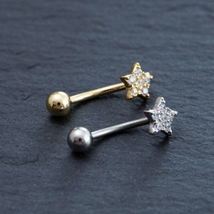 16g Star wenkbrauw, wenkbrauwring, toren barbell, body piercing sieraden, toren oorbellen, wenkbrauw, gebogen barbell sieraden, kraakbeen oorbel, cadeau