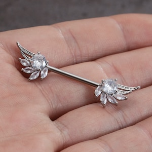 2Pcs 14G Nipple Barbell,316L Stainless Steel, Zircon Wing Nipple Ring,Nipple Barbell,Nipple Piercing,Nipple Jewelry,nipple Shield,Gift