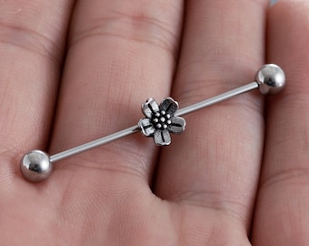 16G(1.2mm) / 35/38mm Industrial Barbell,ear piercing,cartilage earrings,Industrial Barbell,barbells, Flower earring