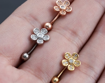 16g Ceja de flor, Anillo de ceja, barra de torre, joyería perforadora del cuerpo, pendientes de torre, ceja, joyería de barra curva, pendiente de cartílago, regalo