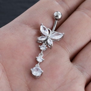 Butterfly Belly Ring, Belly bar,Navel Piercing Ring,Belly Button Ring, Body Jewelry, Heart Belly Ring, Best Gift,