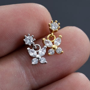 20g &quot;L&quot;  Dangle Nose Ring. Nose Jewelry,Nose Piercing,Nose Stud Ring,Nose Screw Stud,Nose Bones,flower nose ring, Gift for her