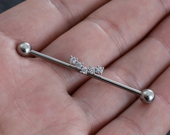 14G 316L Surgical Steel Zircon Industrial Barbell,ear piercing,cartilage earrings,Industrial Barbell,barbells,earrings,ear jewelry,