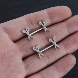 2Pcs 14G Lovely Scissors Nipple Barbell,316L Stainless Steel,CZ Nipple Ring,Nipple Barbell,Nipple Piercing,Nipple Jewelry,nipple Shield,Gift