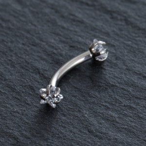 16g 8mm Star CZ Ends 316L Surgical Steel Curved Barbell,Eyebrow ring,rook,Daith,rook barbell,rook earrings,Internal Thread,Gift