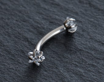 Piercing para ceja de acero quirúrgico 316L con circonitas cúbicas de 16 g y 8 mm, con extremos en forma de estrella, rosca interna, ideal como regalo.