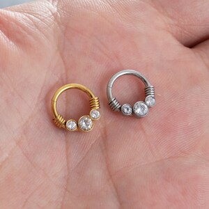 Zircon Septum Ring,Nose Ring, Zircon Clicker, nose Septum Jewelry. Hipster Nose Piercing,Ear Cartilage, Helix, Daith Hoop