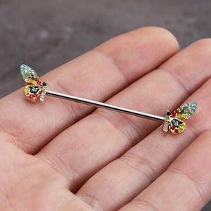 14G 316L acciaio chirurgico farfalla Industrial Barbell, piercing all'orecchio, orecchini per cartilagine, Industrial Barbell, barbell, orecchini, gioielli per le orecchie,