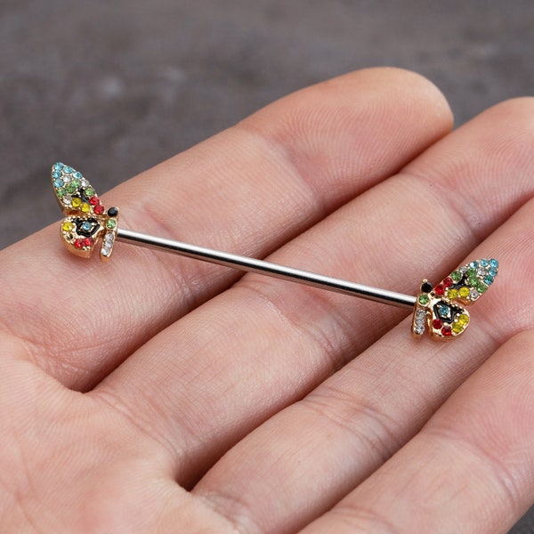 14G 316L Surgical Steel Butterfly Industrial Barbell,ear piercing,cartilage earrings,Industrial Barbell,barbells,earrings,ear jewelry,