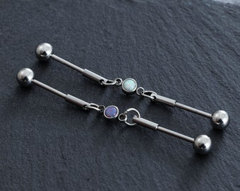 16G 316L Surgical Steel Industrial Barbell, Opal ear piercing,cartilage earrings,Industrial Barbell,barbells,earrings,ear jewelry