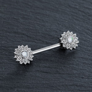 2Pcs 14G Nipple Barbell,316L Stainless Steel, Flower Nipple Ring,Nipple Barbell,Nipple Piercing,Nipple Jewelry,nipple Shield,Gift