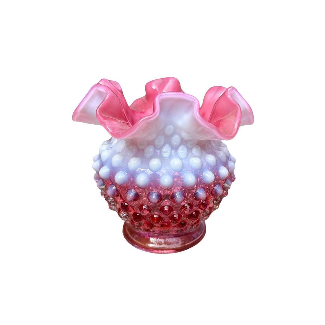 Vintage | Fenton Art Glass Cranberry Opalescent Hobnail Rose Bowl Vase ...