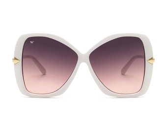 Trouble Maker - Weiße | Damen Sonnenbrille| Damen Accessoires | Oversized | Polarisierte Sonnenbrille | Brillen | Modeaccessoires