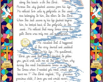 Footprints in the Sand – Inspirational Stained Glass Window Cross-Stitch Pattern (PDF Only for print)