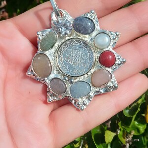 Indian Sterling Silver Navratana Pendant / Combination of Nine GemStones Pendant / Astrology Based Pendant/ 925 Sterling Silver Pendant