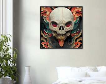 Samurai Skull | Japanese Style | Premium poster made of matt paper with wooden frame