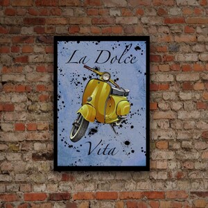 VESPA ART PRINT | Motorcycle Poster | La Dolce Vita Digital Downloadable Poster | Unique Wall Hangings Poster Vespa Lover Gift