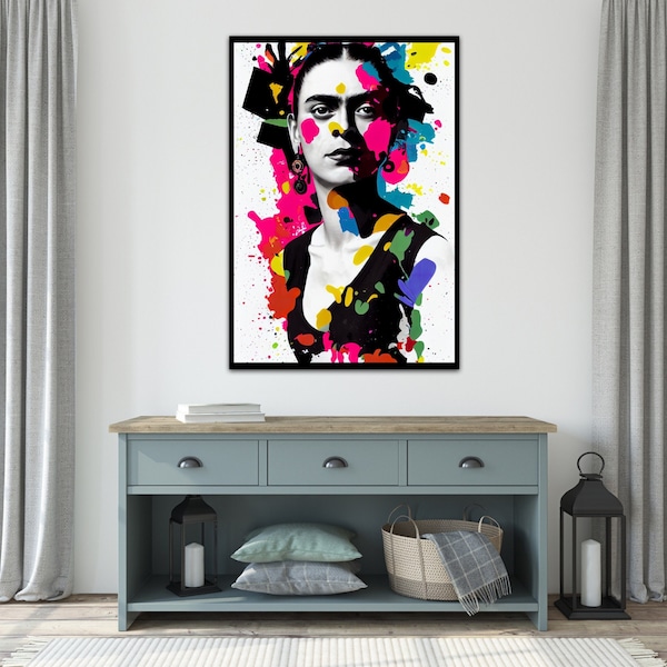 Frida Khalo Poster mit Rahmen | Frau | Digital Painted | Abstract Wallart | Deco | Premium-Poster aus mattem Papier mit Holzrahmen