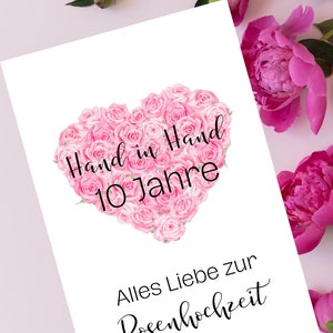 Glückwunschkarte Postkarte Rosenhochzeit 10 Jahre Ehe
