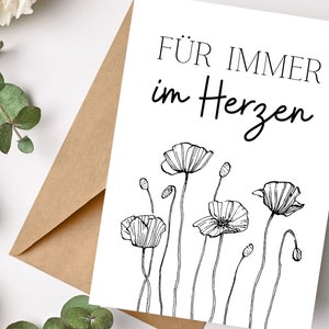 Kondolenzkarte Postkarte "Für immer im Herzen" Trauer Abschied
