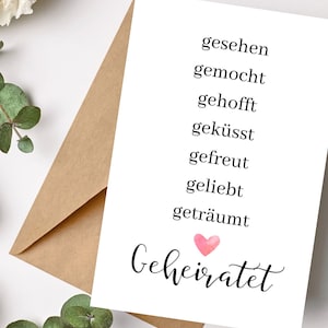 Glückwunschkarte Postkarte gesehen gemocht gehofft geküsst gefreut...geheiratet