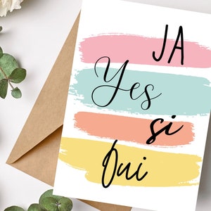 Glückwunschkarte Postkarte "Ja Yes Si Oui" Hochzeit Verlobung