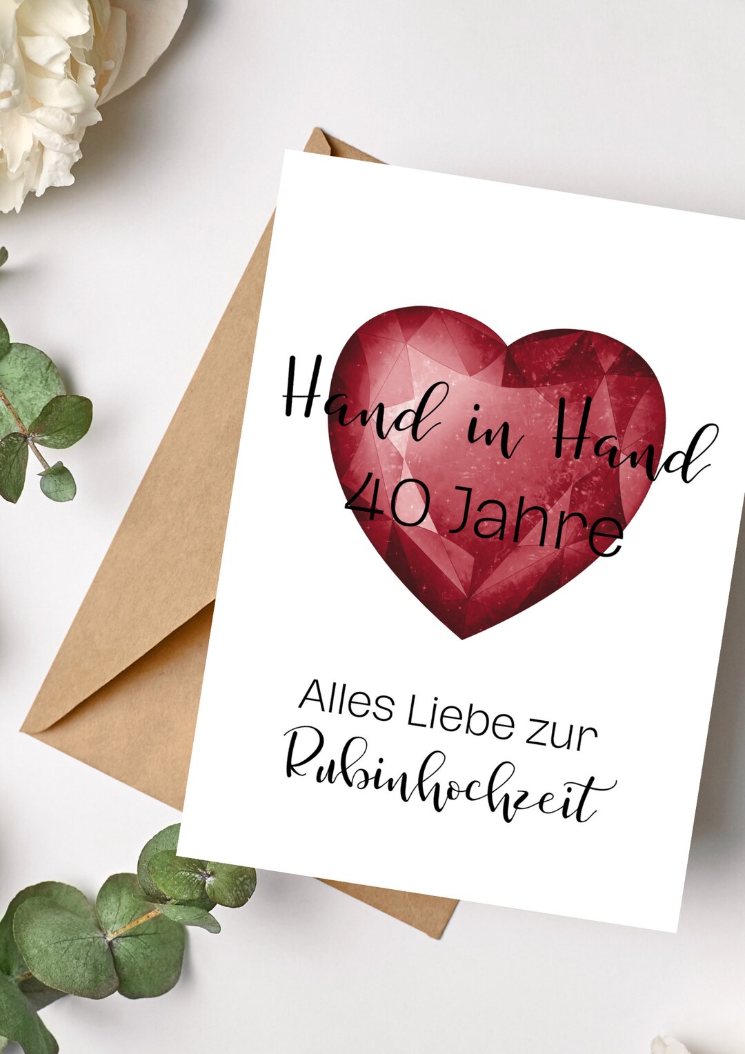Glückwunschkarte Postkarte Rubinhochzeit 40 Jahre Ehe Liebe Etsy.de