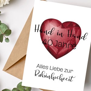 Glückwunschkarte Postkarte Rubinhochzeit 40 Jahre Ehe Liebe