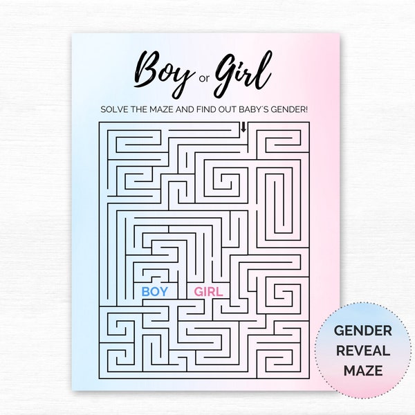 Afdrukbare jongen of meisje Gender Reveal Maze Game, Gender Reveal Labyrint, Gender Reveal Party Game, Gender Reveal Ideas, Gender Reveal Game